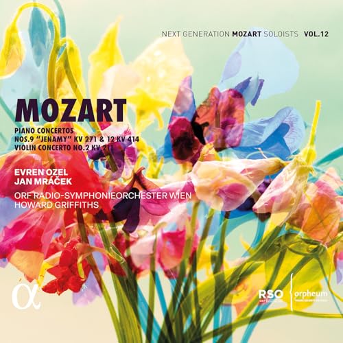 CD cover for Mozart piano concertos with colorful floral imagery.