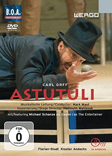 DVD cover for Carl Orff’s “Astutuli” featuring a man in a top hat.