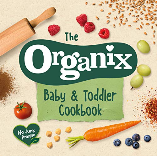 Cookbook cover with fruits, vegetables, and the title "Organix Baby & Toddler Cookbook".