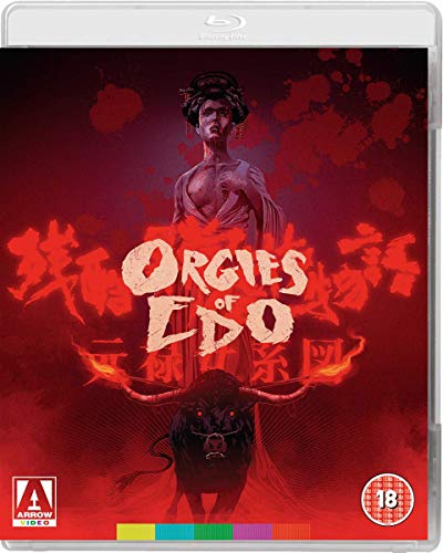 Blu-ray cover for "Orgies Of Edo" featuring a woman and bull against red.