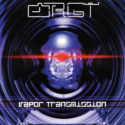 Album cover for “Vapor Transmission” featuring a distorted face in a circular design.