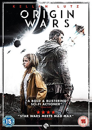 DVD cover for "Origin Wars" featuring a man and woman in a sci-fi setting.