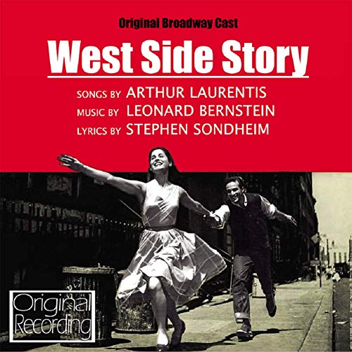 West Side Story album cover with a couple dancing on a red and black background.