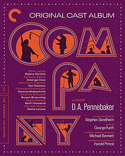 Purple Blu-ray cover for Company with large letters containing silhouettes of recording studio scenes.