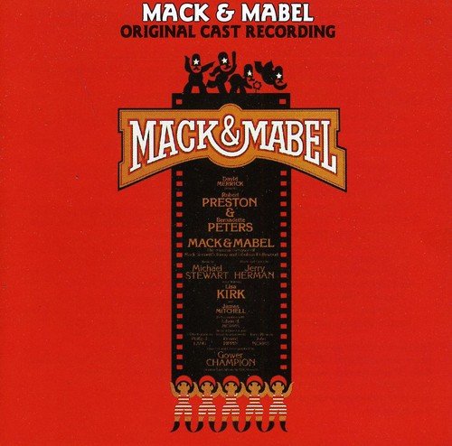 Red CD cover for "Mack & Mabel" original cast recording, film reel design.
