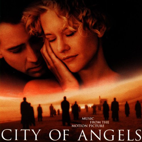 City of Angels soundtrack cover featuring Meg Ryan and Nicolas Cage above silhouetted figures.