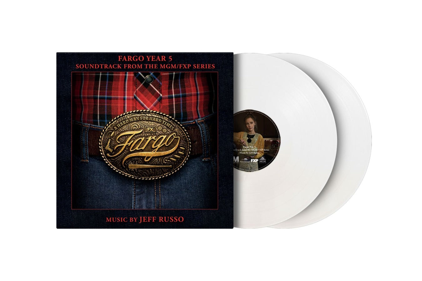 “Fargo” Year 5 soundtrack vinyl record with denim jacket cover art.
