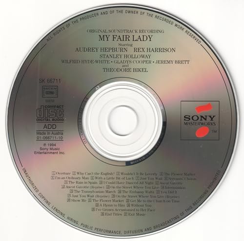 “My Fair Lady” soundtrack CD with silver label, featuring cast names.
