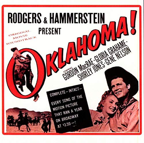 “Oklahoma!” movie soundtrack CD cover with actors and a cowboy scene.