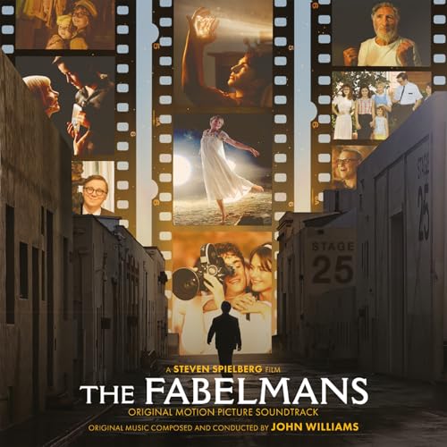 “The Fabelmans” soundtrack album cover with film stills and composer John Williams’ name.