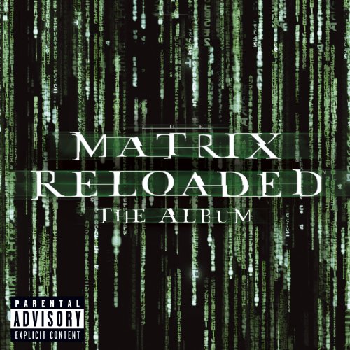 “The Matrix Reloaded” soundtrack album cover with green digital code.