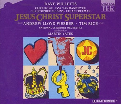 CD cover for Jesus Christ Superstar featuring purple background and six illustrated graphic panels.