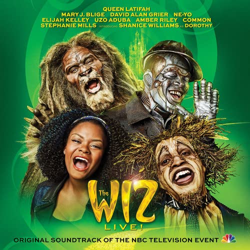 “The Wiz Live!” soundtrack cover featuring costumed actors in vibrant green tones.