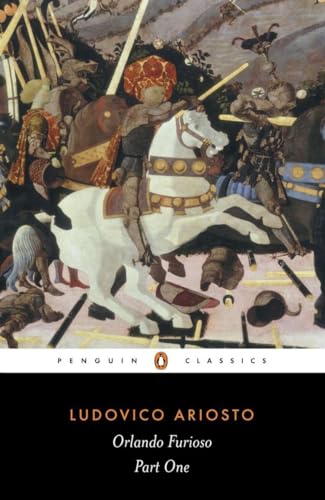 Book cover of "Orlando Furioso" depicting knights on horseback in battle.
