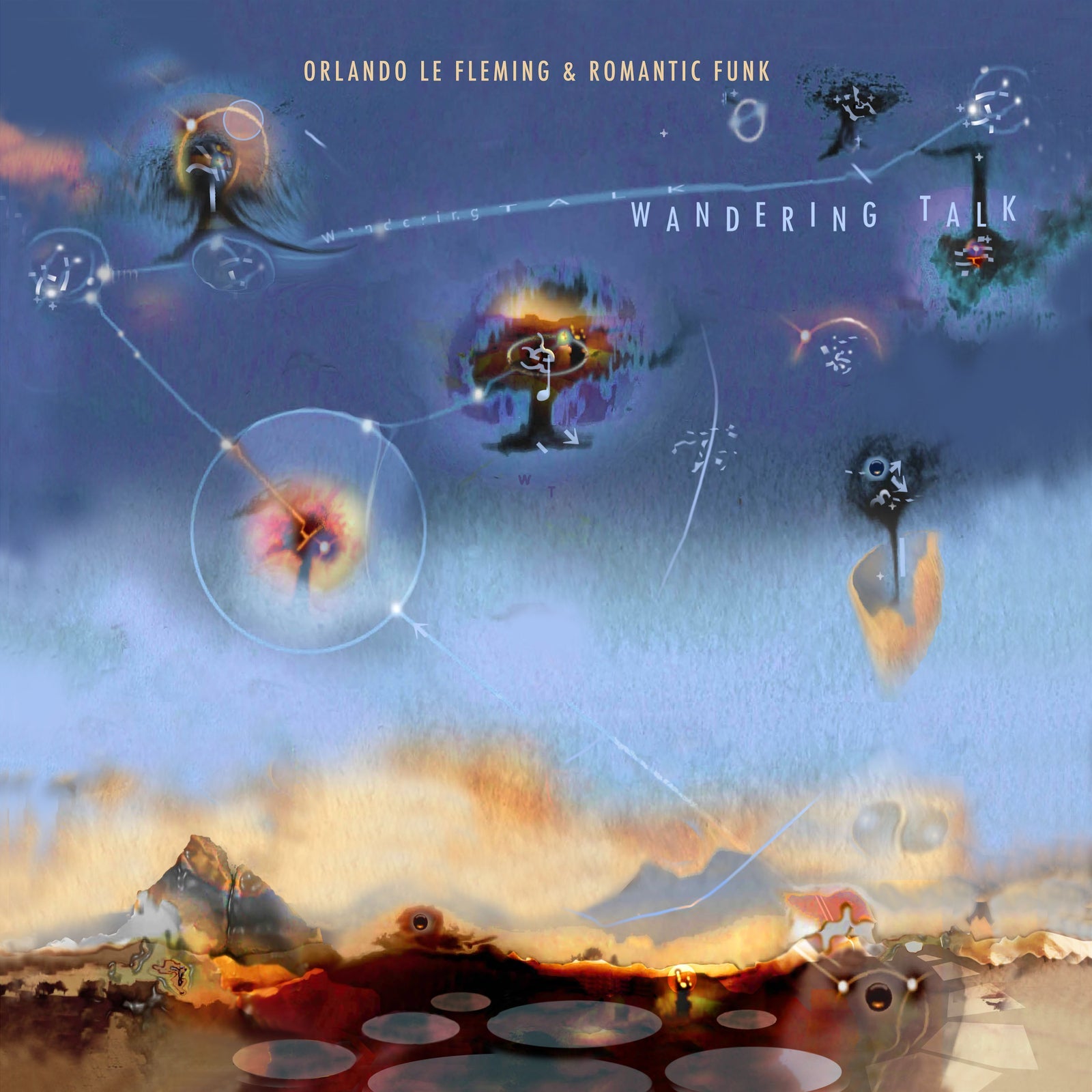 Album cover for "Wandering Talk" by Orlando Le Fleming, abstract art style.