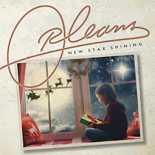 CD cover: girl by window with Santa and reindeer in sky.