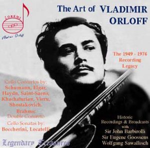 CD cover featuring portrait of cellist Vladimir Orloff with his instrument.