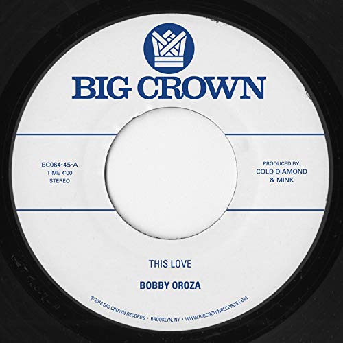 White vinyl record label with blue Big Crown Records logo and text.