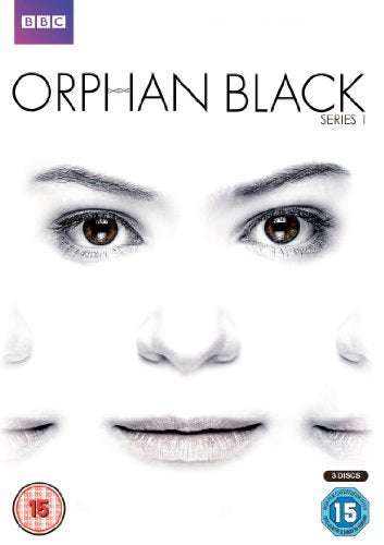 "Orphan Black Series 1 DVD cover featuring a woman's face with multiple eyes and lips."