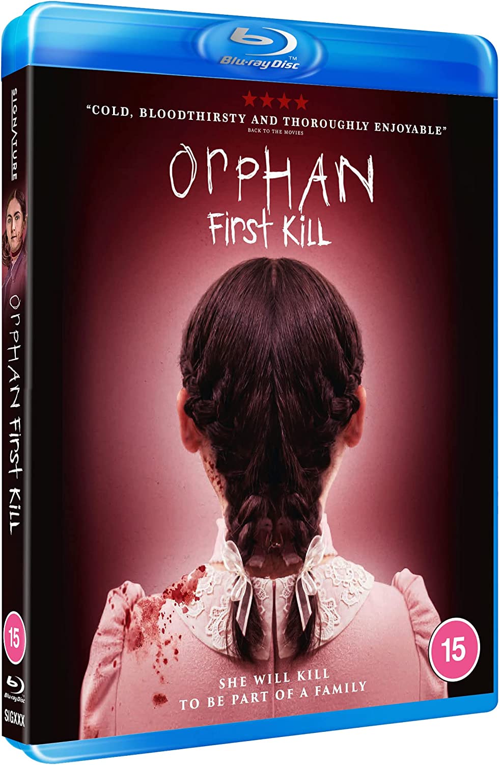 "Blu-ray case with cover art of a girl with braided hair and bloody dress."