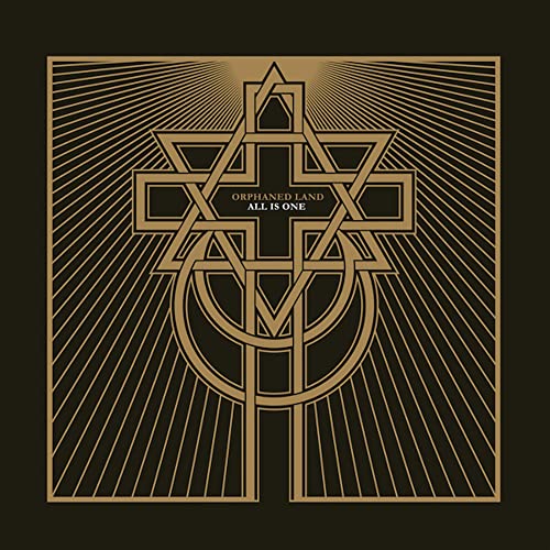 Orphaned Land “All Is One” vinyl album cover, geometric gold design on black.