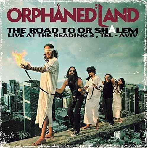 Orphaned Land album cover featuring musicians against a city skyline.