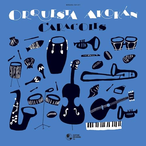 Blue album cover with dark silhouettes of musical instruments and seashells, white text above.