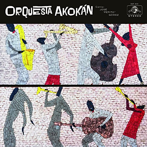 Mosaic-style album cover for Orquesta Akokan featuring musicians playing instruments.