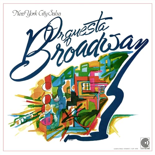 Vinyl album cover featuring bold blue script text over a colorful abstract watercolor illustration.