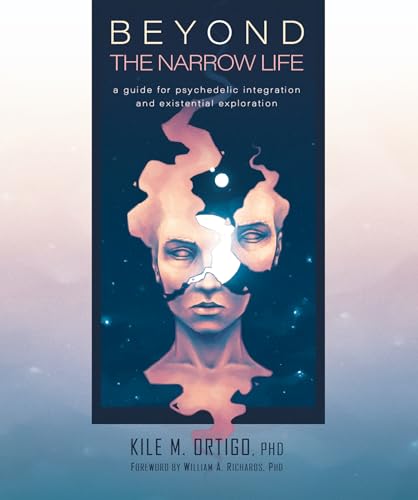 Book cover: “Beyond the Narrow Life” with a face emerging from cosmic clouds.
