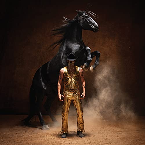 Orville Peck album cover featuring a cowboy and rearing horse.