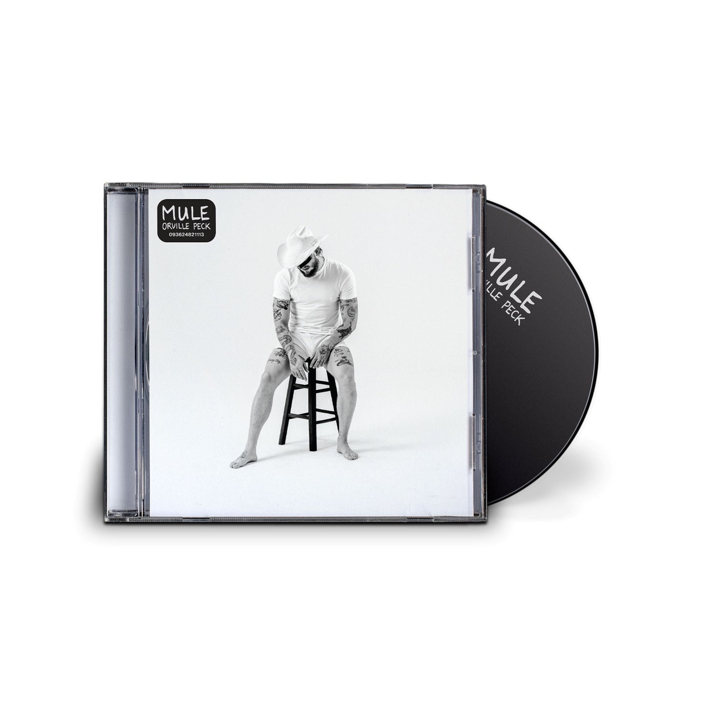 Orville Peck’s “Mule” CD case and disc, black and white image.