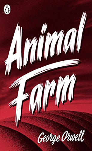 Book cover for "Animal Farm" with white text on a red background.