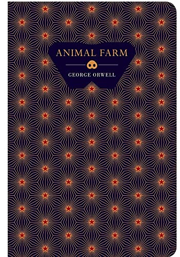 Book cover of Animal Farm with a dark geometric star pattern and pig snout icon.