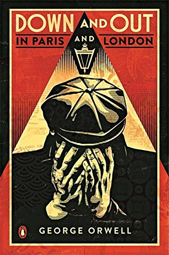 Book cover with red background, illustration of a man, and title "Down and Out".
