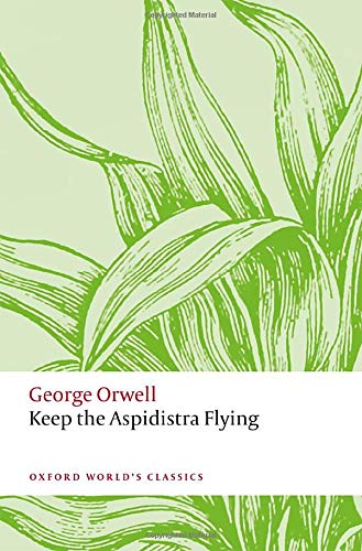 Book cover: green plant illustration, red text "Keep the Aspidistra Flying".