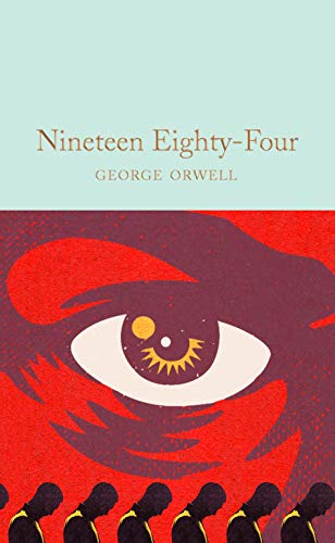 Book cover for Nineteen Eighty-Four by George Orwell featuring a large eye over silhouettes.