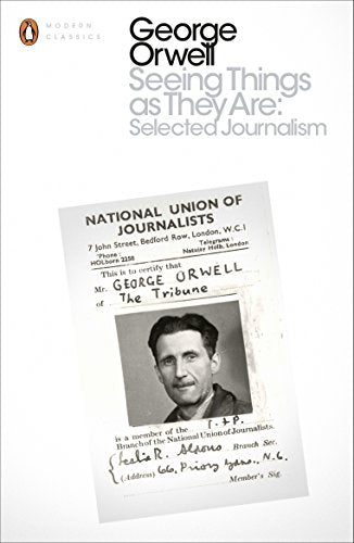Book cover with a portrait of George Orwell and a press card.