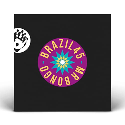 Black vinyl record cover with purple and gold Brazil 45 label art.