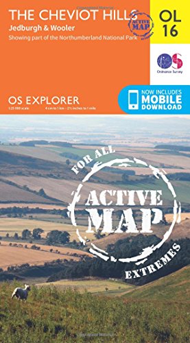 Ordnance Survey Explorer map of The Cheviot Hills, with landscape imagery.