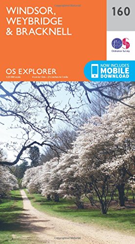 OS Explorer map cover showing a tree-lined path in Windsor, Weybridge & Bracknell.