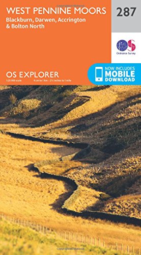 Ordnance Survey Explorer map 287 of West Pennine Moors featuring a dry stone wall.