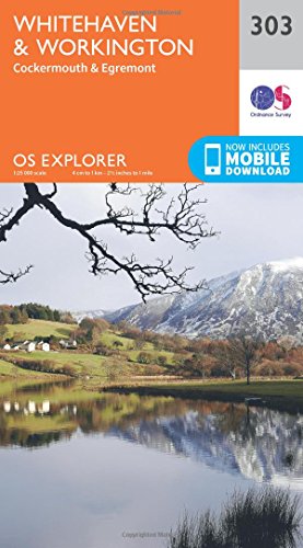 OS Explorer Map 303 cover: Whitehaven & Workington area with landscape photo.