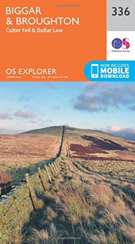 Ordnance Survey Explorer map 336 for Biggar and Broughton showing a grassy hillside.