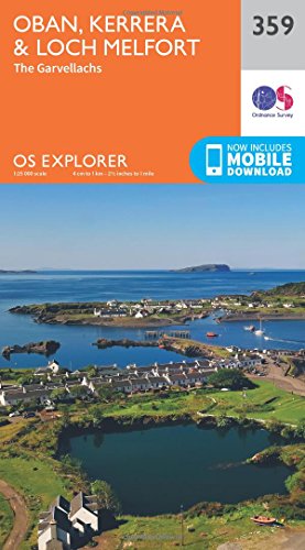 OS Explorer map cover showing Oban, Kerrera, and Loch Melfort coastline.