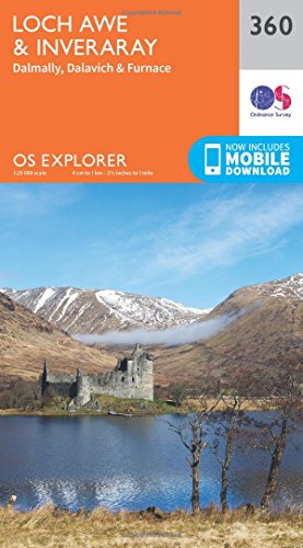 Map cover featuring a ruined castle on the shore of Loch Awe, Scotland.