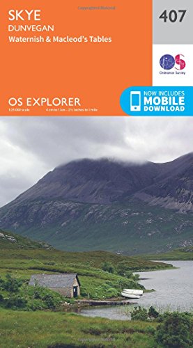 Cover of OS Explorer map 407 showing Skye landscape with mountains and a cottage.