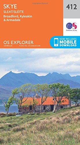 Ordnance Survey Explorer map 412 of Skye, Sleat, featuring a stone cottage and mountains.