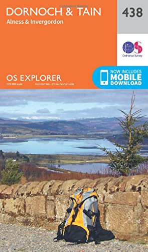 Ordnance Survey map cover for Dornoch and Tain, featuring a landscape and backpack.