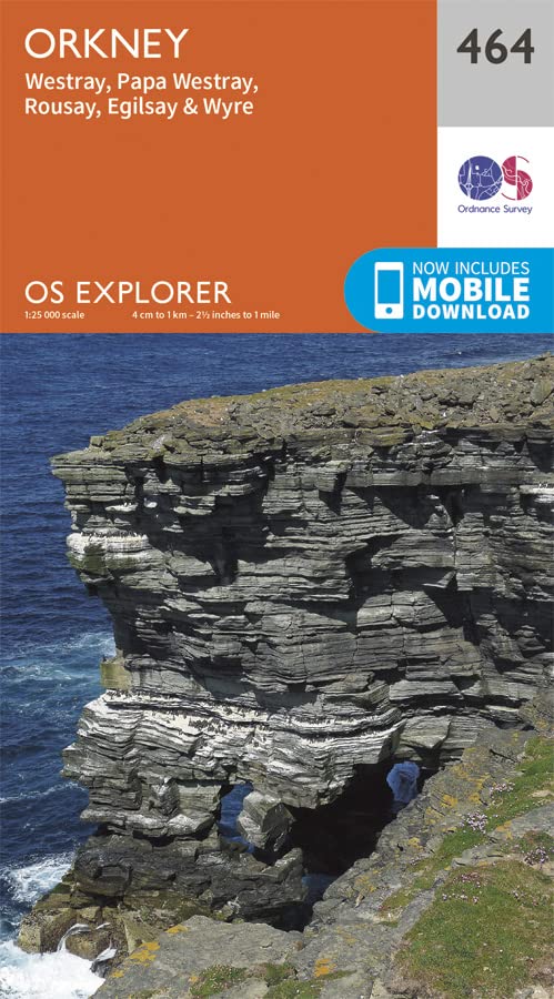 Ordnance Survey map cover featuring coastal cliffs of Orkney islands.